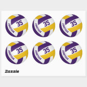 paars gouden team kleuren jongens volleybal ronde sticker (Vel)