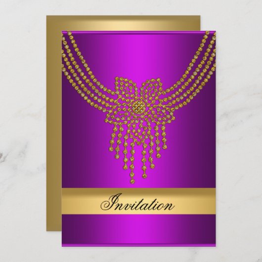 Paars Gouden Uitnodiging Elke Feest Paars Goud (Voorkant / Achterkant)