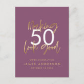 paars gouden verjaardag eenvoudig stijlvol elegant uitnodiging briefkaart (Voorkant)