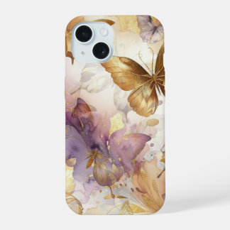 Paars & Gouden Vlinder Aquarel Vlinders iPhone 15 Case