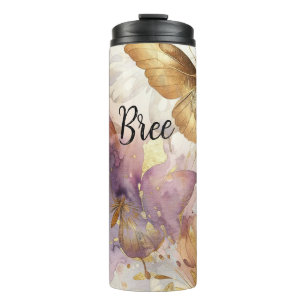 Paars & Gouden Vlinder Aquarel Vlinders Thermosbeker