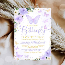 Paars & Gouden Vlinder Meisje Baby Shower Uitnodig Kaart