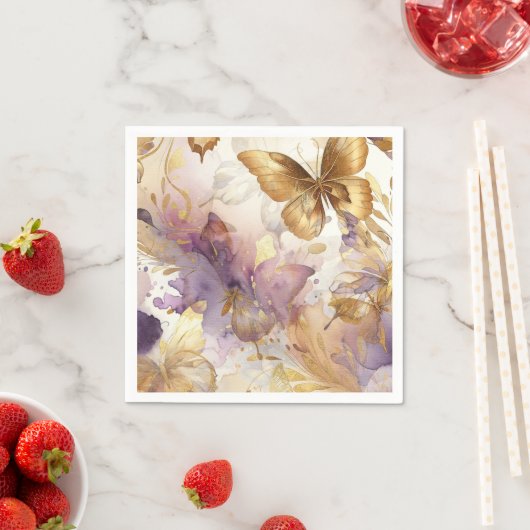 Paars & Gouden Vlinderjurk Fantasy Sweet 16 Servet (Insitu)