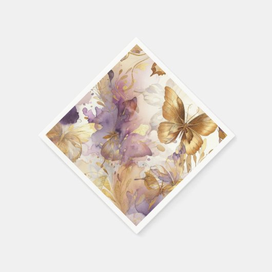 Paars & Gouden Vlinderjurk Fantasy Sweet 16 Servet (Hoek)