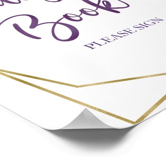 Paars Gouden Waterverf Bloem Gast Boek Bord Poster (Hoek)