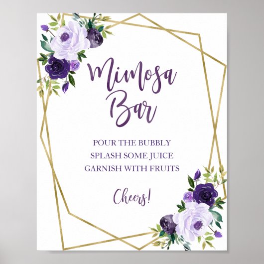 Paars Gouden Waterverf Bloem Mimosa Bar Bord Poster (Voorkant)