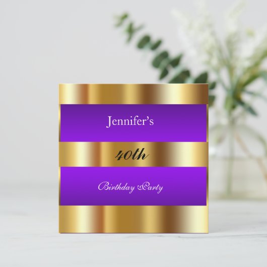 Paars goudfeest kaart (Staand voorkant)