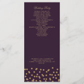 Paars goudglitter Confetti Elegant Wedding Programmakaart (Achterkant)