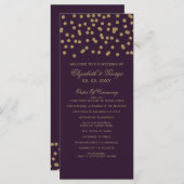 Paars goudglitter Confetti Elegant Wedding Programmakaart (Voorkant / Achterkant)