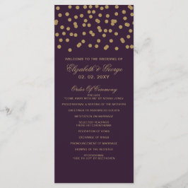 Paars goudglitter Confetti Elegant Wedding Programmakaart