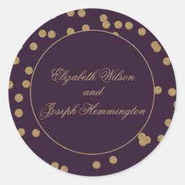 Paars goudglitter Confetti Elegant Wedding Ronde Sticker