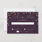 Paars goudglitter Confetti Elegant Wedding RSVP Kaartje (Voorkant)