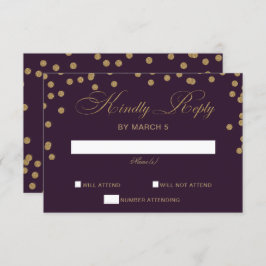 Paars goudglitter Confetti Elegant Wedding RSVP Kaartje
