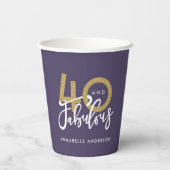 paars goudglitter modern stijlvol 40ste verjaardag papieren bekers (Achterkant)