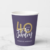 paars goudglitter modern stijlvol 40ste verjaardag papieren bekers (Voorkant)