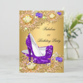 Paars goudglitter op hoge hoogte - Fabulpartij Kaart (Staand voorkant)