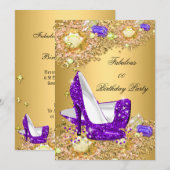 Paars goudglitter op hoge hoogte - Fabulpartij Kaart (Voorkant / Achterkant)