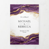 Paars goudkleurig Abstract ringbandje QR-code Drieluik Uitnodiging (Cover)