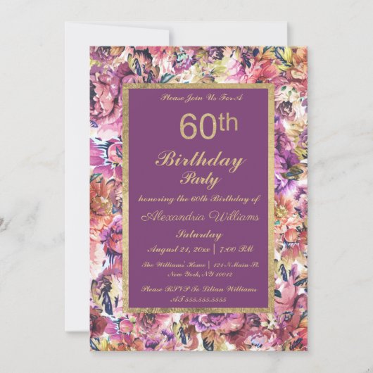  Paars goudkoraal 60e verjaardag Kaart (Voorkant)