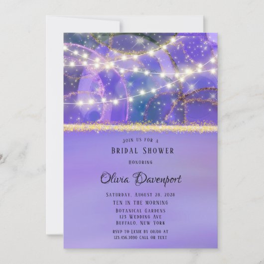 Paars goudlicht Etherinkt Vrijgezellenfeest Kaart (Voorkant)