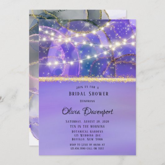 Paars goudlicht Etherinkt Vrijgezellenfeest Kaart (Voorkant / Achterkant)