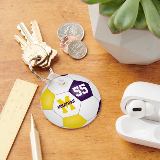 paars goudteam kleuren jongens sportvoetbal sleutelhanger (Bureau)