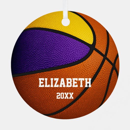 paars goudteam verdeelt meisjes basketbal metalen ornament (Achterkant)
