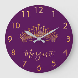 Paars goudtiara crown name elegant grote klok
