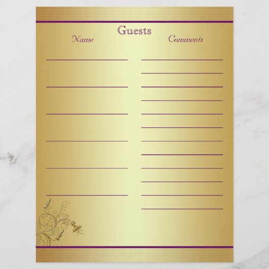 Paars goudveeg-papier voor bezoekersboeken (Voorkant)