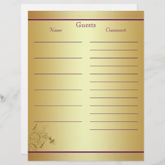 Paars goudveeg-papier voor bezoekersboeken (Voorkant / Achterkant)