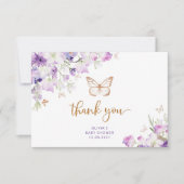 Paars goudvlinder baby shower dank u uw kaart (Voorkant)