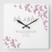 Paars goudvlinder Jubileum Vierkante Klok (Voorkant)