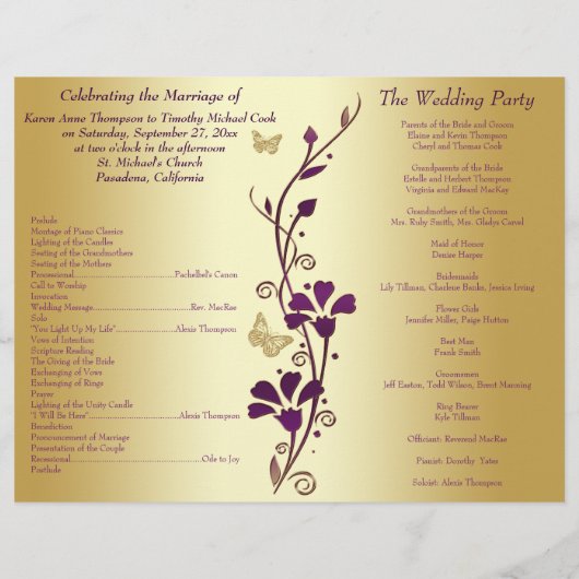 Paars, goudvlinder - programma voor het huwelijk (Achterkant)