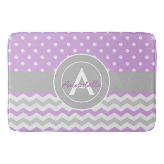 Paars Gray Polka Dot Chevron Badmat (Voorkant)