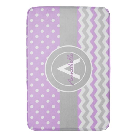 Paars Gray Polka Dot Chevron Badmat (Voorkant Verticaal)