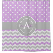Paars Gray Polka Dot Chevron Douchegordijn (Voorkant)