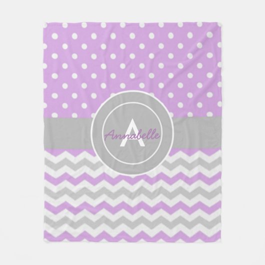 Paars Gray Polka Dot Chevron Fleece Deken (Voorkant)