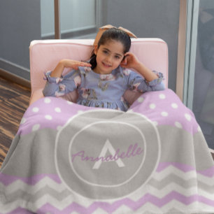 Paars Gray Polka Dot Chevron Fleece Deken