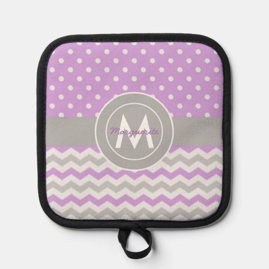 Paars Gray Polka Dot Chevron Pannenlap (Voorkant)