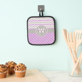Paars Gray Polka Dot Chevron Pannenlap