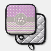 Paars Gray Polka Dot Chevron Pannenlap (Voorkant / Achterkant)