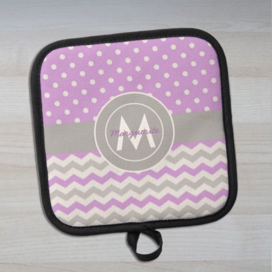 Paars Gray Polka Dot Chevron Pannenlap