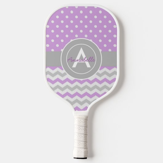 Paars Gray Polka Dot Chevron Pickleball Paddle (Achterkant)