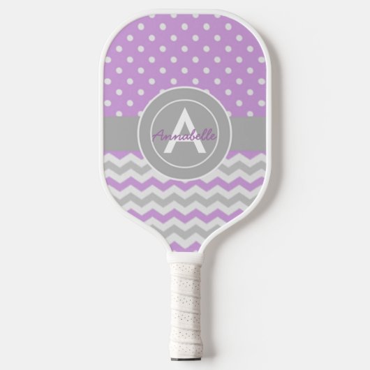 Paars Gray Polka Dot Chevron Pickleball Paddle (Voorkant)