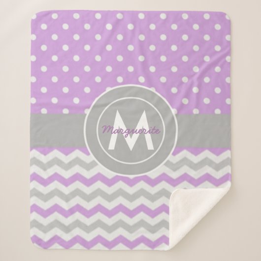 Paars Gray Polka Dot Chevron Sherpa Deken (Voorkant)