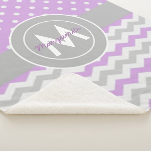 Paars Gray Polka Dot Chevron Sherpa Deken (3/4)