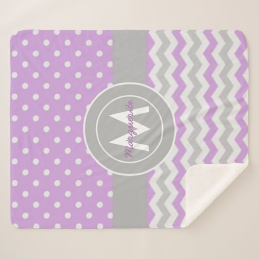 Paars Gray Polka Dot Chevron Sherpa Deken (Voorkant (horizontaal))