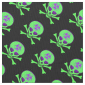 Paars-Green-Black Biohazard Skull Fabric Stof (Close Up)