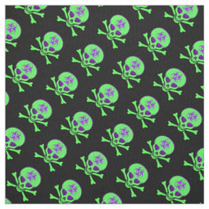 Paars-Green-Black Biohazard Skull Fabric Stof