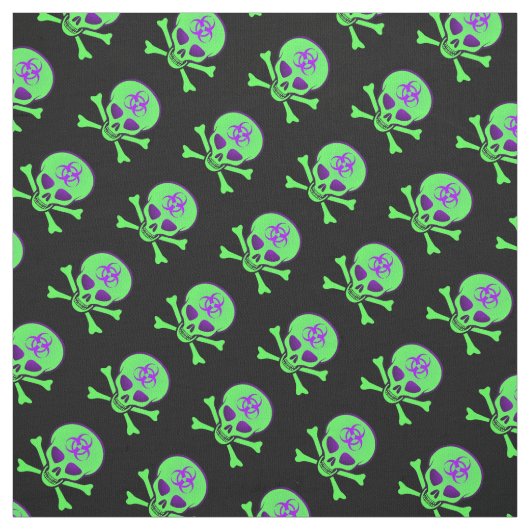 Paars-Green-Black Biohazard Skull Fabric Stof (Swatch)